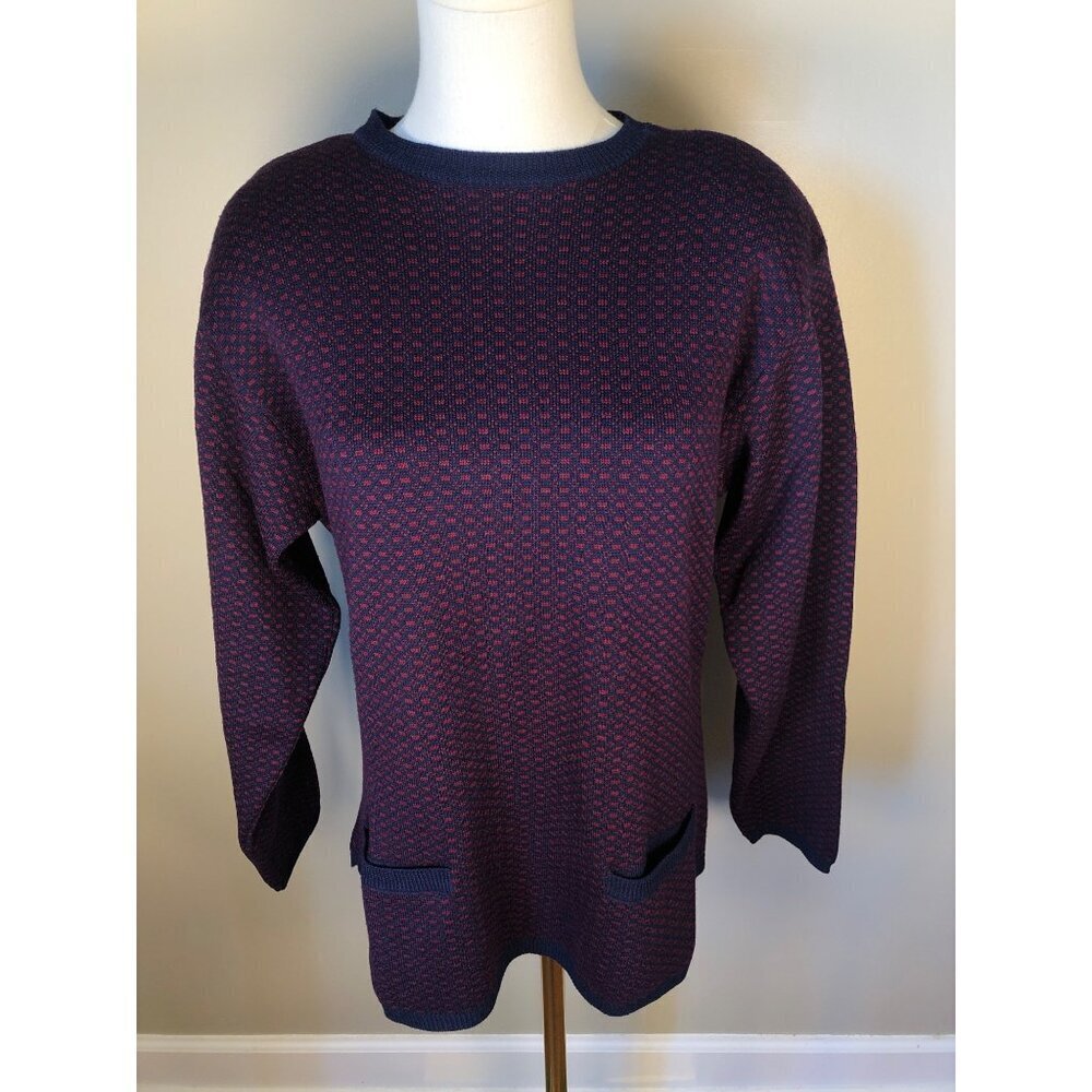 Alcott & Andrews Vintage 100% Wool Crew Neck Long Sleeve Red & Navy Sweater Sz L
